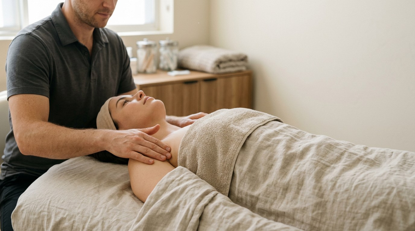 Manual lymphatic drainage on a post-surgical patient